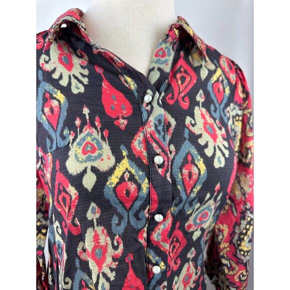 Anthropologie Forever That Girl Ikat Paisley Contrast Print Top Button Blouse XS - Picture 5 of 16